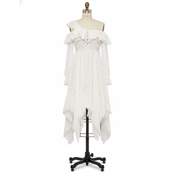 NWT Self Portrait Daisy Midi in White Off Shoulder Asymmetrical Dress UK S US 4 - Picture 4 of 14